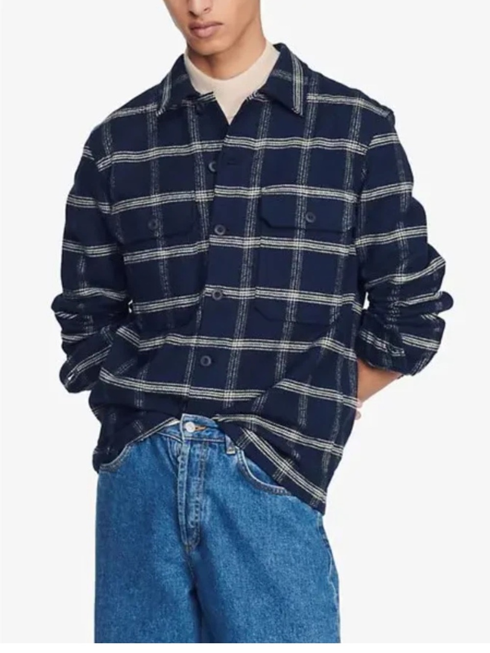 Sandro Plaid Checked Wool Blend Button Down Shirt Overshirt Flannel Medium